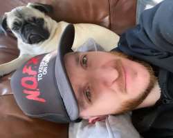 He has adopted a pet dog named Stanley. It is a pug He has adopted a pet dog named Stanley. It is a pug.